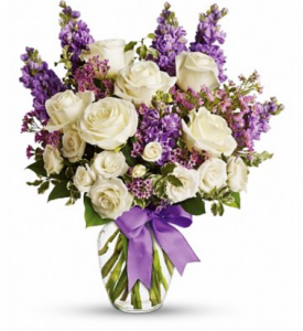 purple and white flower arrangement